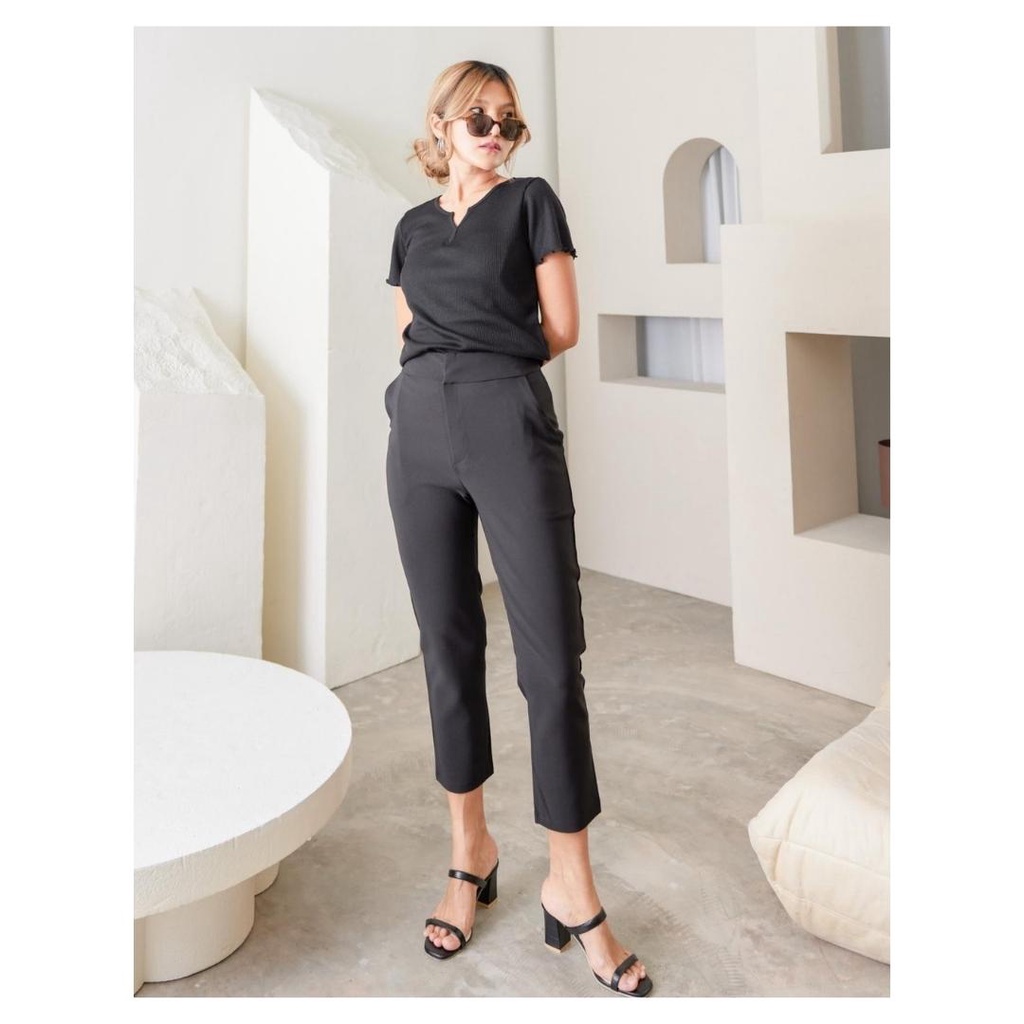 YNO Skinny cropped trousers กางเกงขา 6 ส่วนตะขอหน้า ทรงพอดีตัว 27134