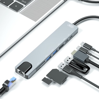 ฮับไทป์ซี สายแปลง HDMI XO รุ่น HUB003 ขยายช่อง 8in1 USB-C to HDMI+VGA USB 3.0 พอร์ตชาร์จ TYPE-C input เพิ่มช่องใช้งาน