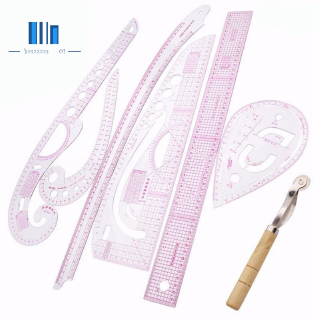 7Pcs/Set Ruler Tailor Measuring Kit Clear Sewing Drawing Ruler Yardstick Sleeve Arm French Curve Set Cutting Ruler Paddle Wheel