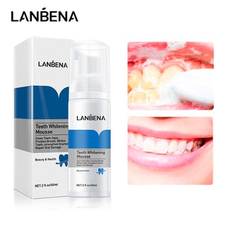 【ของขวัญฟรี】LANBENA ฟอกสีฟันยาสีฟันมูสแปรงฟันยาสีฟัน ขจัดฟันเหลือง สําหรับดูแลช่องปากเซรั่มฟอกฟันขาว Teeth Whitening Mousse 60 มล