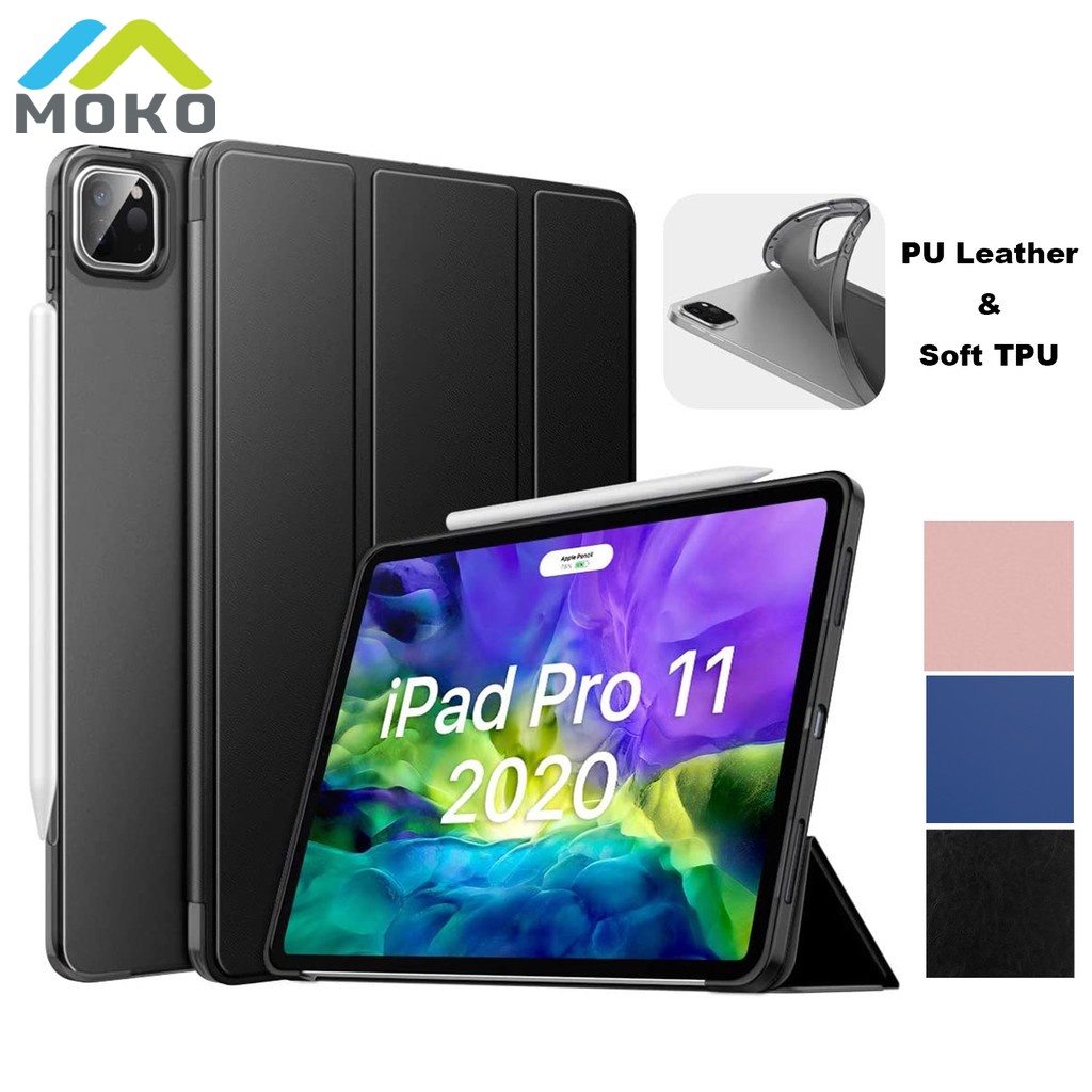 Moko เคสแท็บเล็ต TPU นิ่ม แบบโปร่งแสง พร้อมขาตั้ง สําหรับ iPad Pro 11 2020 2nd Generation [รองรับ Apple Pencil 2]