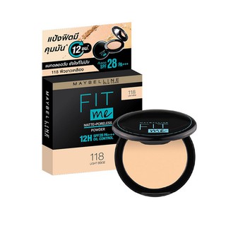 Maybelline Fit Me Matte + Poreless Powder แป้งพัฟ เมย์เบลลีน ฟิตมี แมทท์ พอร์เลสพาวเดอร์ 118 (6 กรัม)(6902395762416)