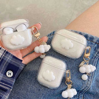 เคสหูฟังบลูทูธไร้สาย TPU นิ่ม กันฝุ่น กันตก ป้องกัน ลายก้อนเมฆ แต่งกลิตเตอร์ พร้อมจี้ห้อย สําหรับ Airpods Pro 2 1 3