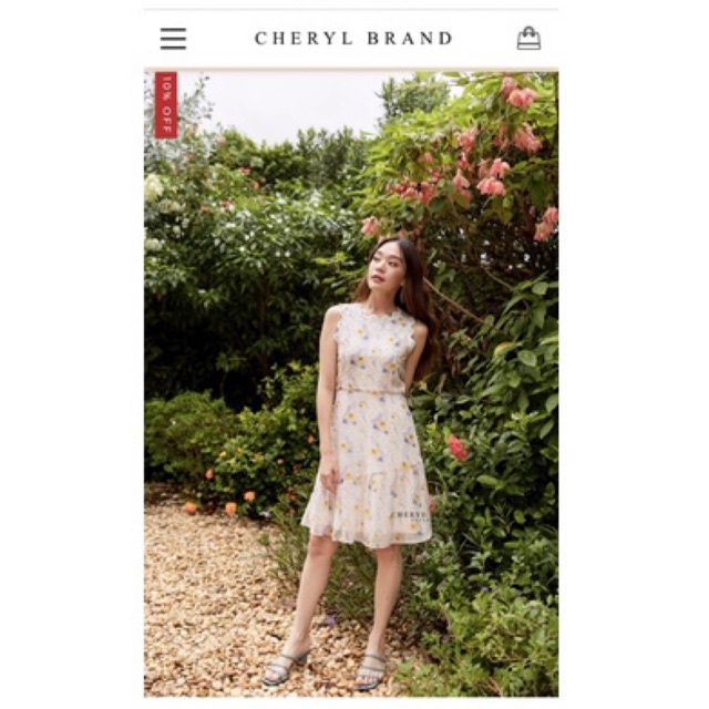 cheryl brand : Lace dress เดรสดอกไม้สีครีมเหลือง (sale!!)