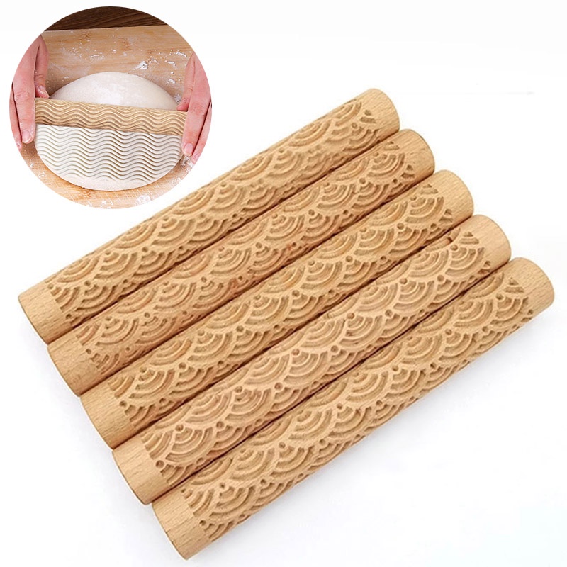 ลูกกลิ้งไม้ แกะสลักลายนูน 3D สําหรับทําเบเกอรี่ ฟองดองท์ เค้ก DIY