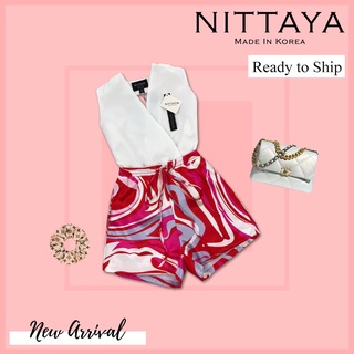 Nittaya set แขนกุด ทรงคล้องคอโชว์หลัง  +กางเกงขาสั้นสีสดใส