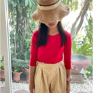 เสื้อผ้าเด็กโต TA-DASO เสื้อยืดผ้านิ่ม แขนสี่ส่วน สีแดง Rosy Red T-01 ไซส์ 130, 140, 150