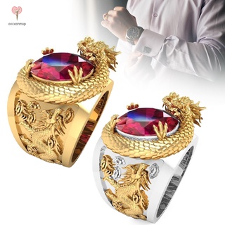 แหวนคริสตัล อัลลอย รูปมังกร 3D หรูหรา สีแดง พร้อมหินแก้ว ของขวัญ สําหรับผู้ชาย