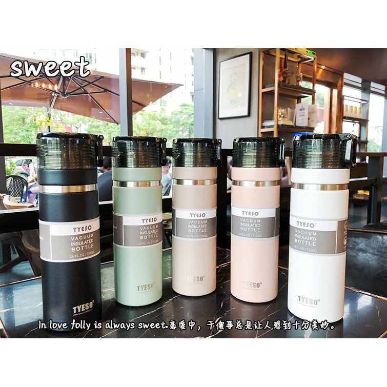 กระบอกน้ำ Tyeso พร้อมแก้วในตัว เก็บอุณหภูมิร้อน/เย็น