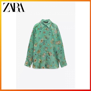 Zara ฤดูใบไม้ร่วงและฤดูหนาว ใหม่ เสื้อผ้าผู้หญิง พิมพ์ลายดอกไม้ หลวม เสื้อเชิ้ต