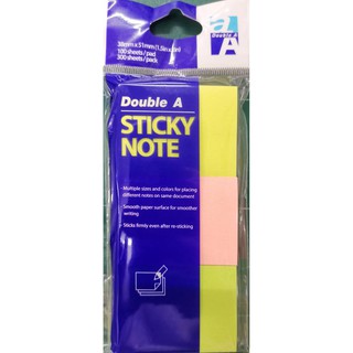 Double A Sticky Note  3 เล่ม ขนาด 1.5×2 นิ้ว เล่มละ 100 แผ่น