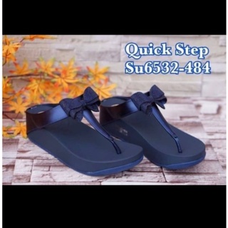 รองเท้าเพื่อ​สุขภาพ​พื้นสูง2.5​นิ้ว Quick Step​ หน้าโบว์ติดเพรช