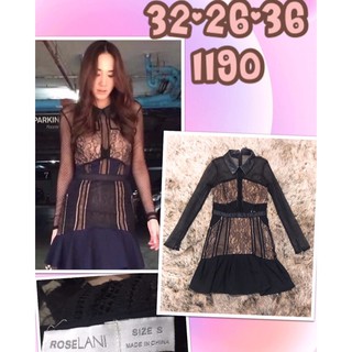 เดรสสั้นแขนยาวซีทรูตัวชุดเป็นผ้าลูกไม้ปกหนัง