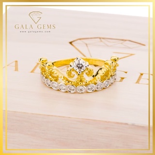 Gala Gems แหวนเพชรแท้ รูปมงกุฏ ตัวเรือนทอง 10K Gold ประดับเพชรเบลเยี่ยมแท้ มีใบรับประกัน Crown Diamond Ring รหัส R0064