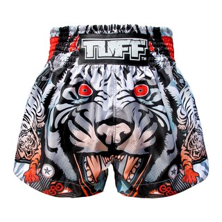 TUFF มวยไทย กางเกงมวยไทย สีเทา ลายเสือ TUFF Muay Thai Boxing Shorts Grey Cruel Tiger