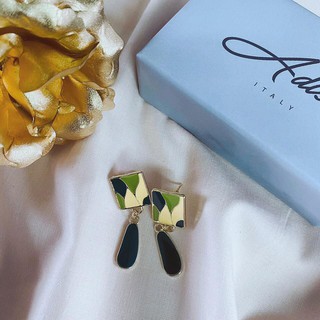 ADIZO เครื่องประดับเคลือบ ทองแท้ 18K ต่างหู Square Earring Swag