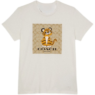 Coach เสื้อยืดแขนสั้น ผ้าฝ้าย ลายการ์ตูนเสือ สีขาว สําหรับผู้หญิง