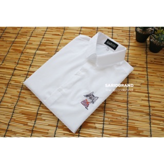 เสื้อเชิ้ต แขนยาว สีขาว/กรม/เทา/ชมพู ปักลาย HappyCat