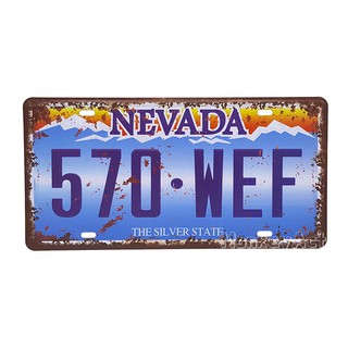 ป้ายสังกะสีวินเทจ Nevada 570-WEF, The Silver State (ปั๊มนูน)