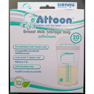 ATTOON ถุงเก็บน้ำนมซิปล็อค 3 ชั้น BPA FREE