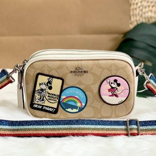 COACH CROSSBODY POUCH IN SIGNATURE WITH MINNIE MOUSE PATCHES