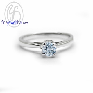 Finejewelthai-แหวนอะความารีน-แหวนเพชรCZ-แหวนเงินแท้-พลอยประจำเดือนเกิด-Aquamarine-Silver-Ring-Birthstone-R1367aq