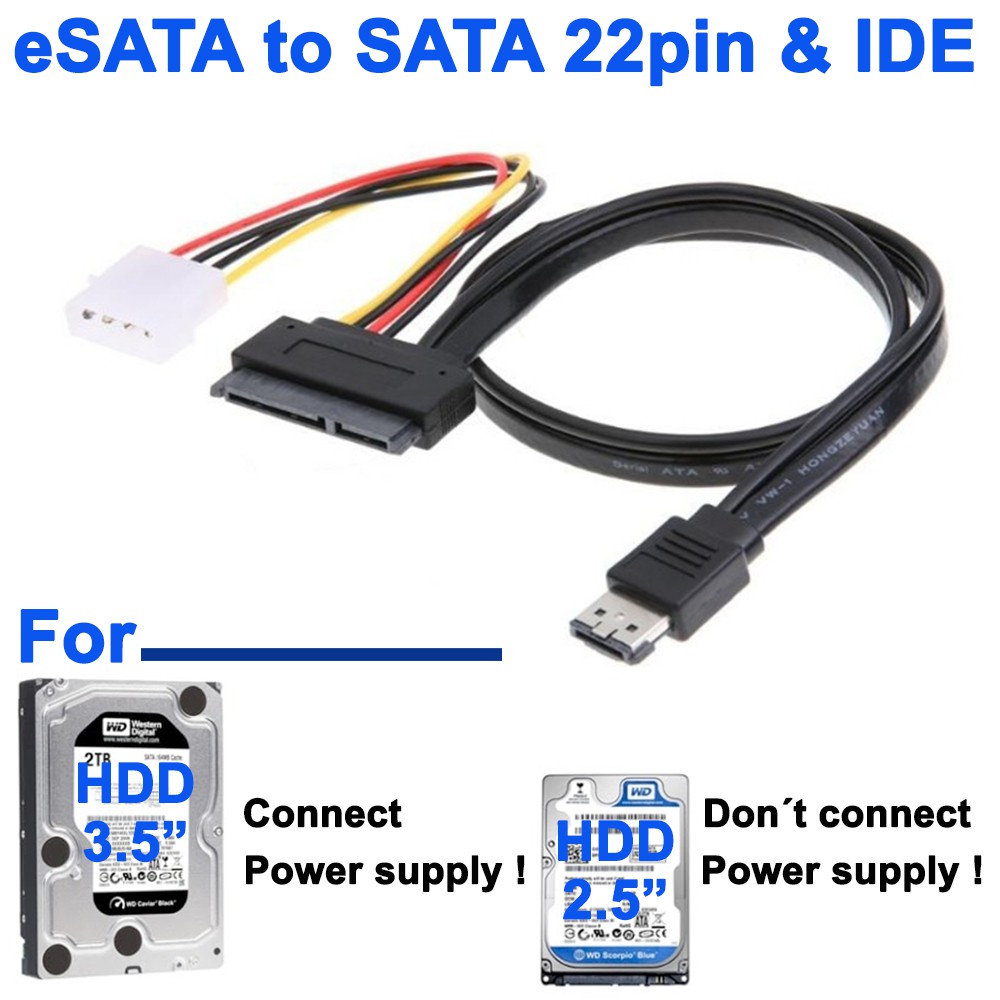สาย Power eSATA Combo to SATA 22Pin IDE 5V 12V for 3 5" 2 5" Hard Disk Cable 50cm