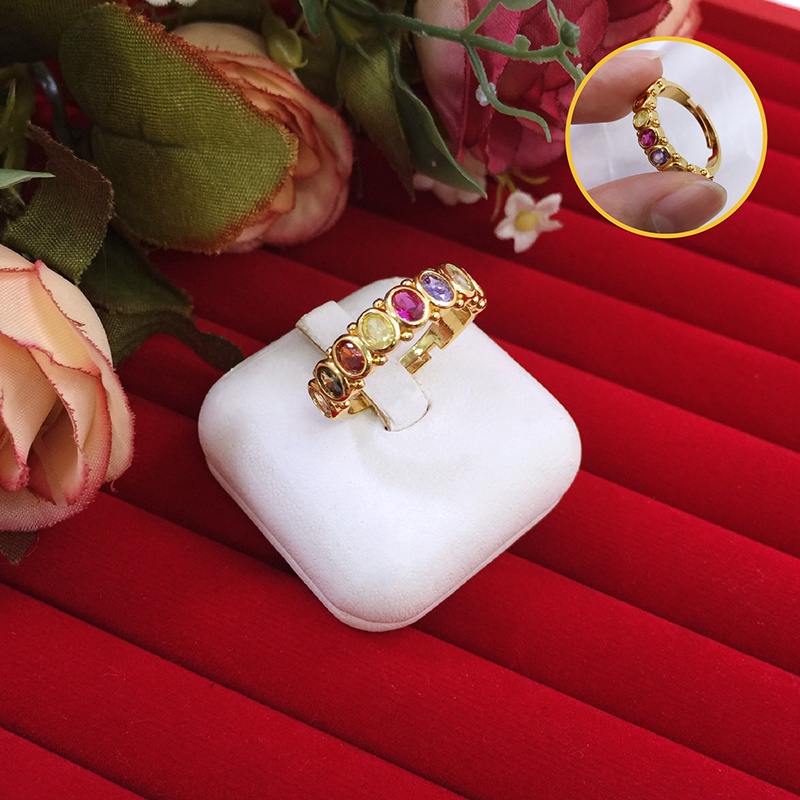 แหวนพลอยนพเก้า ฟรีไซส์ ปรับขนาดได้ แหวนทอง แหวนพลอย เสริมบารมี ใส่ออกงานได้ แหวนไมครอน แหวนทองชุบ แหวนทองเหลืองแท้