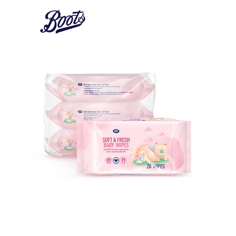 Boots Baby Wipes Soft & Fresh 20 Pieces x 3 Pack บู๊ทส์ ซอฟท์ แอนด์