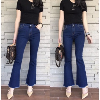 TwiceJeans ยีนส์ขาม้าเต่อ ปลายขาตัด ผ้ายืด สียีนส์เข้ม