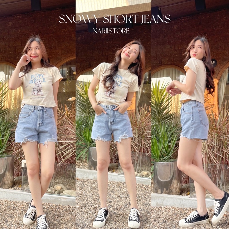 𝐒𝐧𝐨𝐰𝐲𝐒𝐡𝐨𝐫𝐭𝐉𝐞𝐚𝐧sกางเกงยีนส์ขาสั้นสุดคิวท์