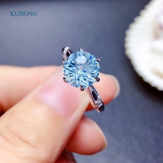 Kuhong Sky Blue Topaz แหวนเงินสเตอร์ลิง 925 ประดับพลอยอัญมณี สีฟ้า สําหรับผู้หญิง งานแต่งงาน|แหวน