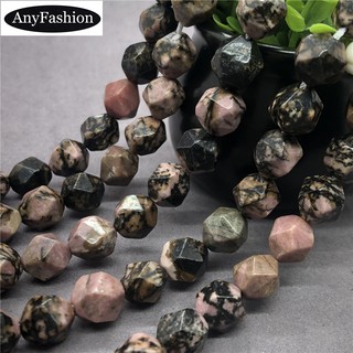 Black Stripe Rhodonite Beads ลูกปัด Rhodonite ริ้วสีดำ 6-12 มม. รูปทรงเรขาคณิตหินตัดธรรมชาติ