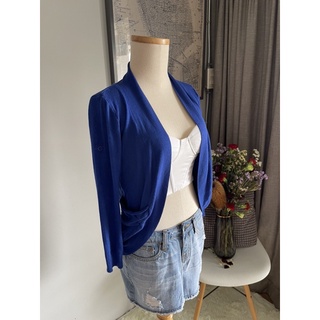 Gathered Neck Royal Blue Knitted Cardigan