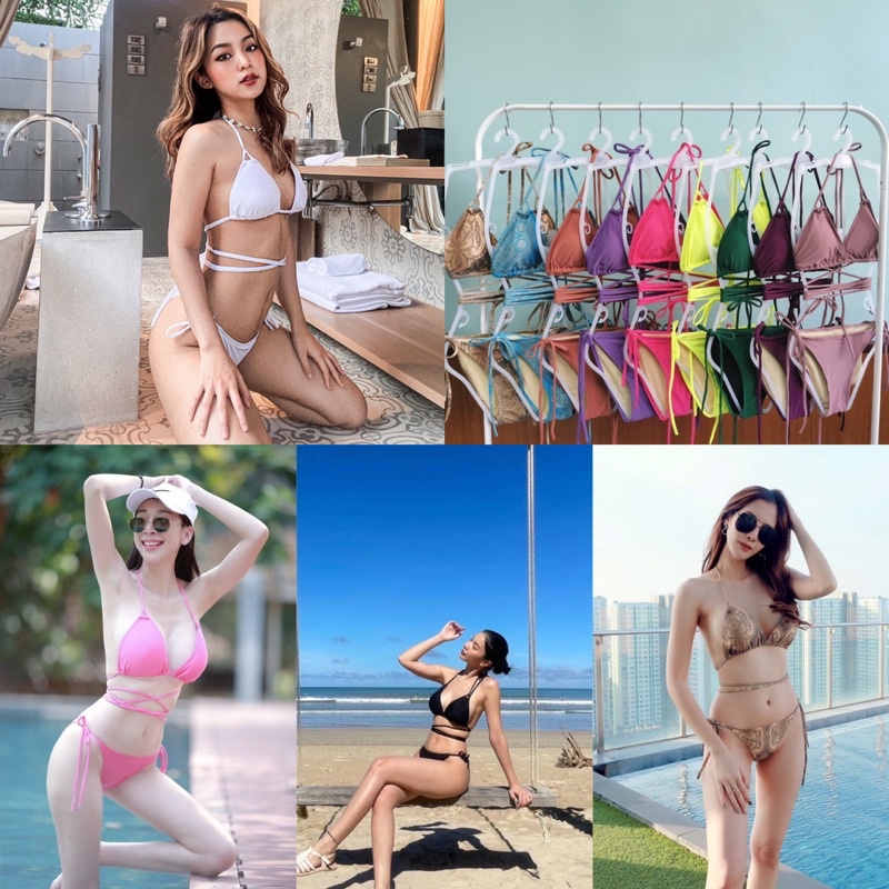 Saleทูพีชบรา3เหลี่ยมพันรอบเอวมีฟองน้ำซับใน พร้อมส่งจากไทย