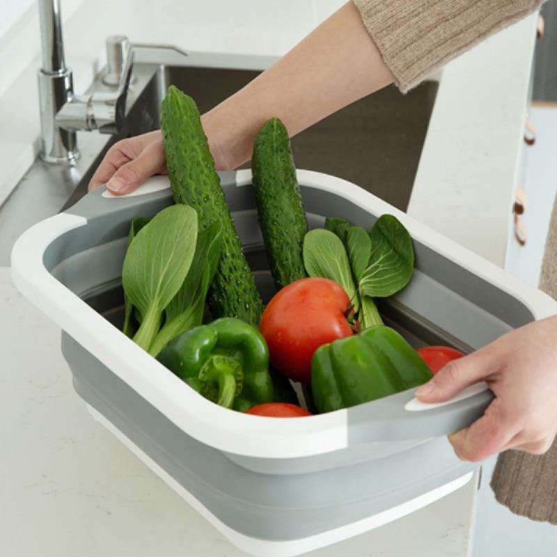 กะละมังล้างผัก เขียงซิลิโคน เขียงพับได้ พับเก็บได้ ที่ล้างผักผลไม้ เขียงพับอเนกประสงค์ 3in1