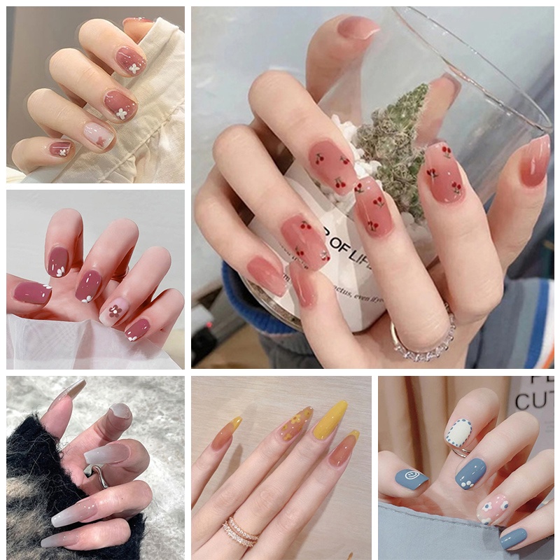 R201-r250 เล็บปลอม พร้อมกาว สําหรับตกแต่งเล็บ 24 ชิ้น ต่อกล่อง