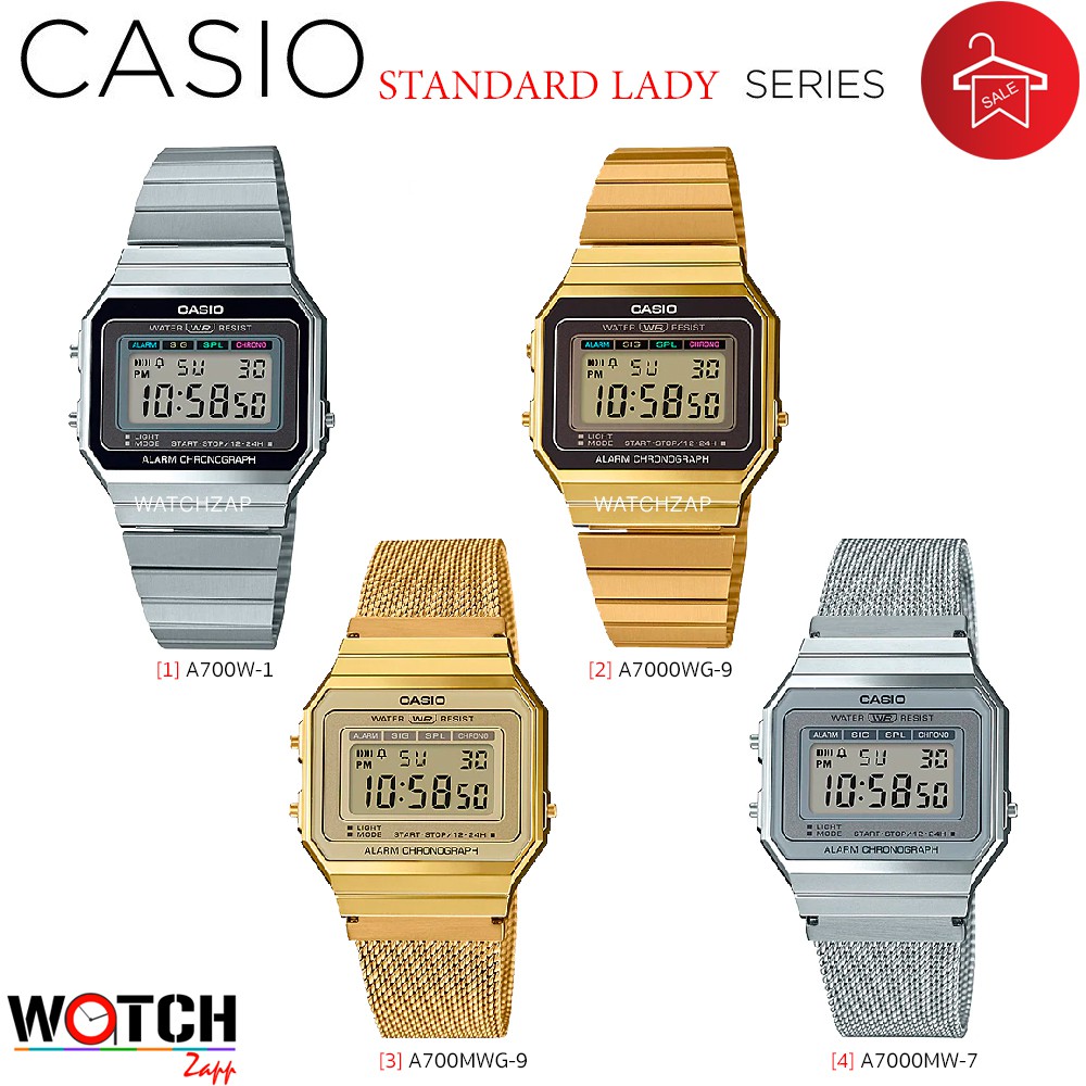 Casio Standard นาฬิกาข้อมือผู้หญิง สายสแตนเลส รุ่น A700W-1 A700WG-9 A700WM-7 A700WMG-9 A700WMG-9A