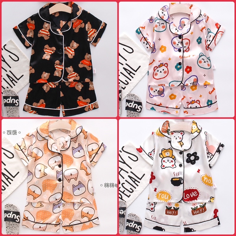 โปร10.10 ชุดนอนเด็ก ขาสั้นแขนสั้น ผ้าซาติน มีของพร้อมส่งจากไทย ...