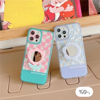 เคสแถมที่ตั้ง เคสแถมGriptok 🌸ตารางม่วง+holder กระจกดอกไม้ / ตารางชมพู+holder กระจกดอกทิวลิป