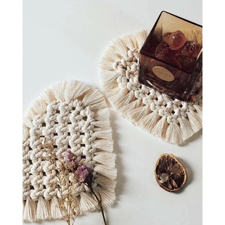 ที่รองแก้ว ที่รองเทียน เชือกถัก มาคราเม่ รูปหัวใจ Macramé Heart Shaped Woven Tassel Placemat