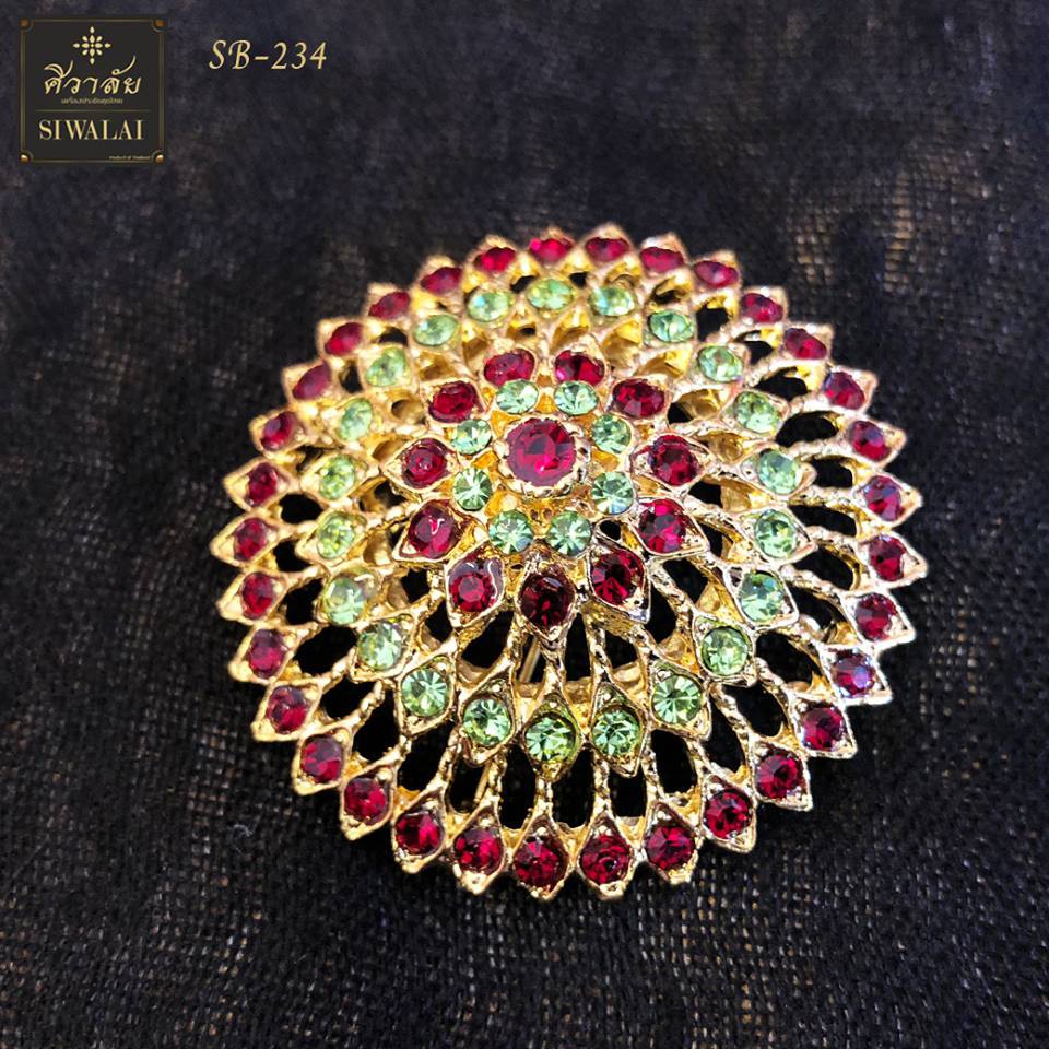 เข็มกลัด/หัวเข็มขัด รุ่น SB-234M ทอง พลอยแดงเลือดนกสลับเขียวอ่อน