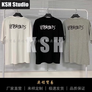 1:1 vetements T-shirt Correct version VTM small logo cursive graffiti letters printed loose mens and womens short-slee