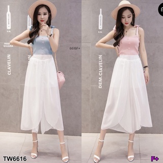 👗Pfashion [ส่งไว!!🚛] P6616 Set เสื้อสายเดี่ยวผูกไหล่ + กางเกงขาผ่า  Set one-shoulder top + slit pants