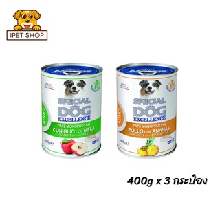 Monge Special Dog Fruit Pate Monoprotein มอนเจ้ อาหารกระป๋องสุนัข เกรนฟรี 400g*3กระป๋อง