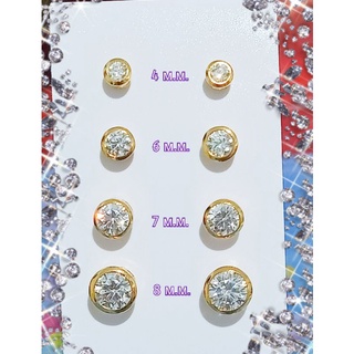 YAYA WHOLESALE ต่างหูเพชรกลม ต่างหูหุ้มทองแท้