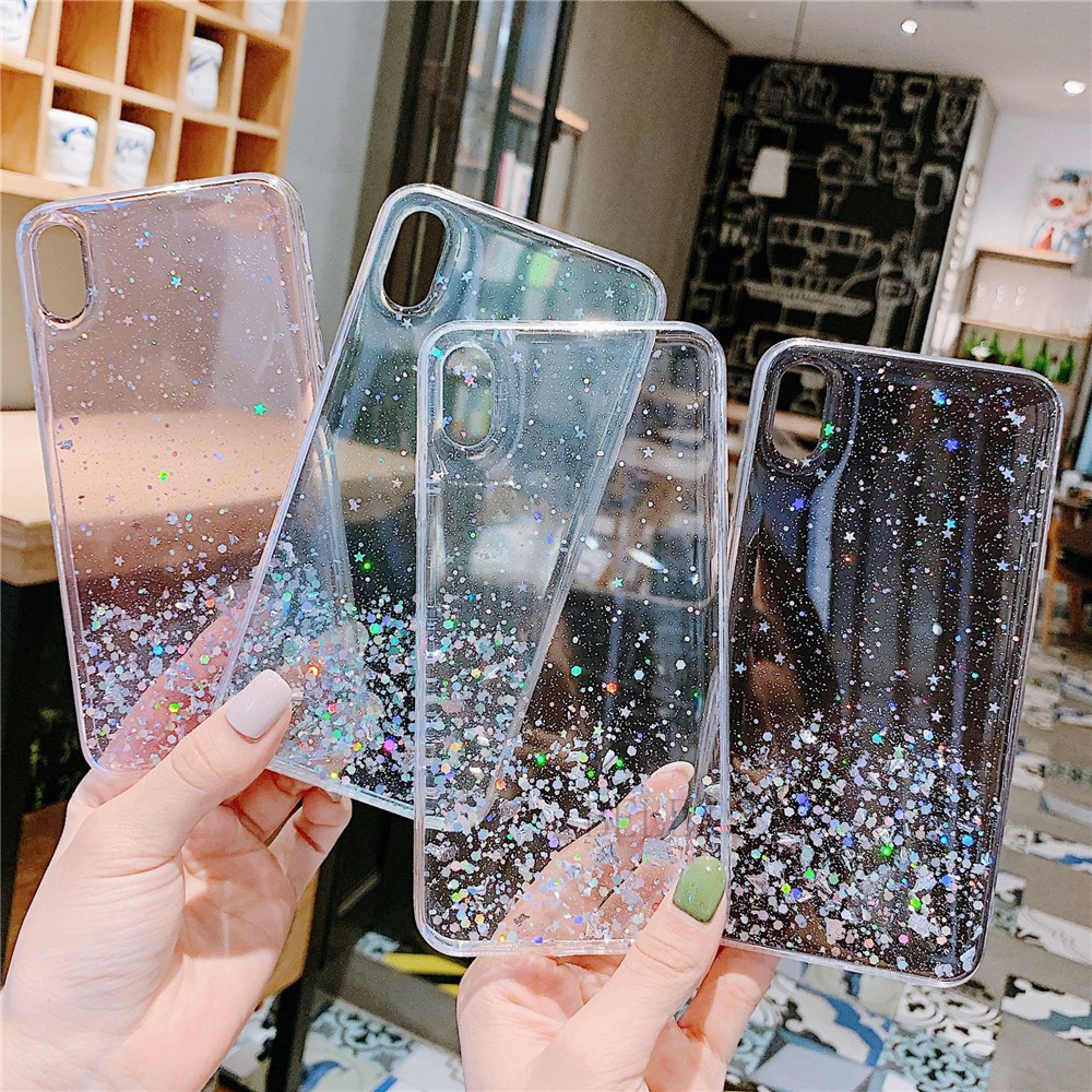 เคสโทรศัพท์สีใสประดับเลื่อมแบบนุ่มสําหรับ huawei y9 2019 y7 2018 honor 8x 9 lite nova 5t v10 Y5 Prim