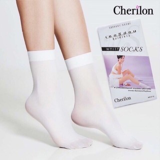 ถุงเท้าพยาบาล Cherilon 1 คู่ ข้อกลาง (ห่อสีม่วง) ถุงเท้าพยาบาลสีขาว ถุงน่องพยาบาล