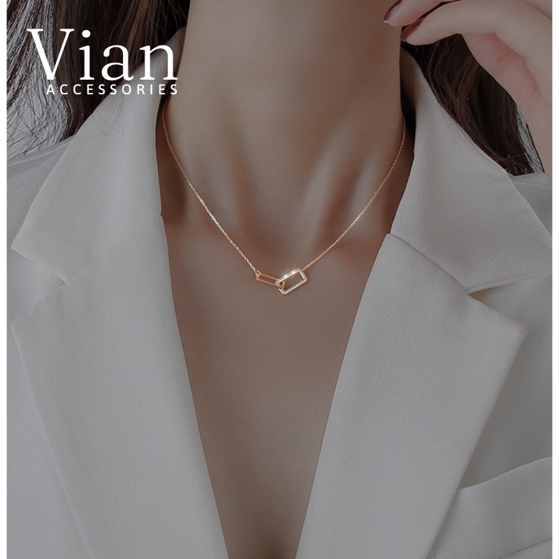 Vian Accessories DC15 Olwen สร้อยคอสี่เหลี่ยมสองสี่เหลี่ยมคุณภาพสูง - สร้อยคอสําหรับผู้หญิงที่มีสไตล