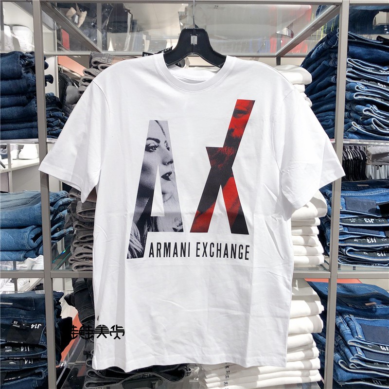 ARMANI อาร์มานี่ แฟชั่นคลาสสิกผ้าฝ้ายพิมพ์เสื้อยืดแขนสั้น